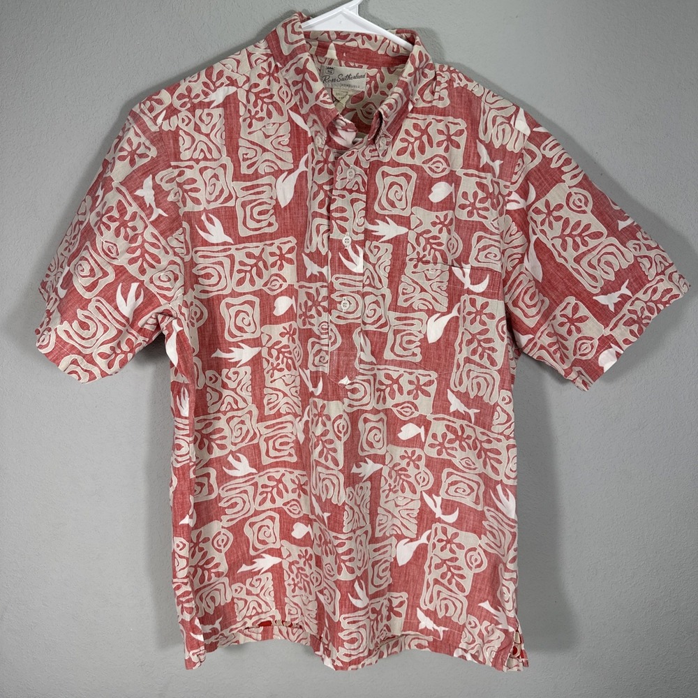 Vintage Ross Sutherland Hawaiian Shirt Mens Medium Reverse Print 1/2 Button Down